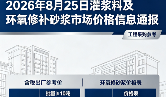 翁田镇2026年8月25日灌浆料及环氧修补砂浆市场价格信息通报